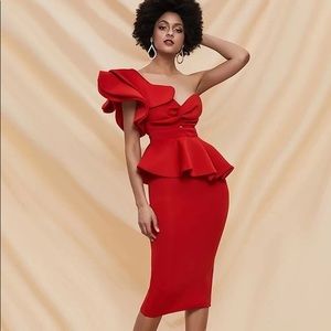 Missord Twist Front Exaggerated Ruffle Peplum Bodycon Dress - NWT